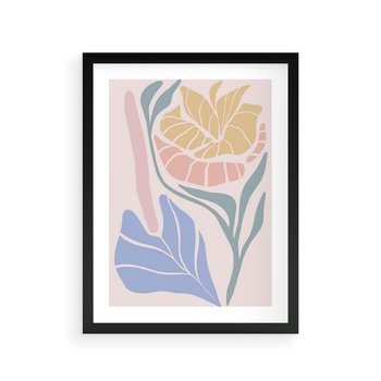 Plakat w ramie 30x40 - Kwiatowe Granice Kształtów - nowoczesny plakat, kwiaty w pastelowych kolorach - rama czarna