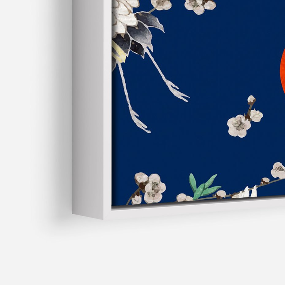 Obraz w ramie 50x70 - Japońskie Żurawie Indygo - sztuka japońska, japonia - rama biała