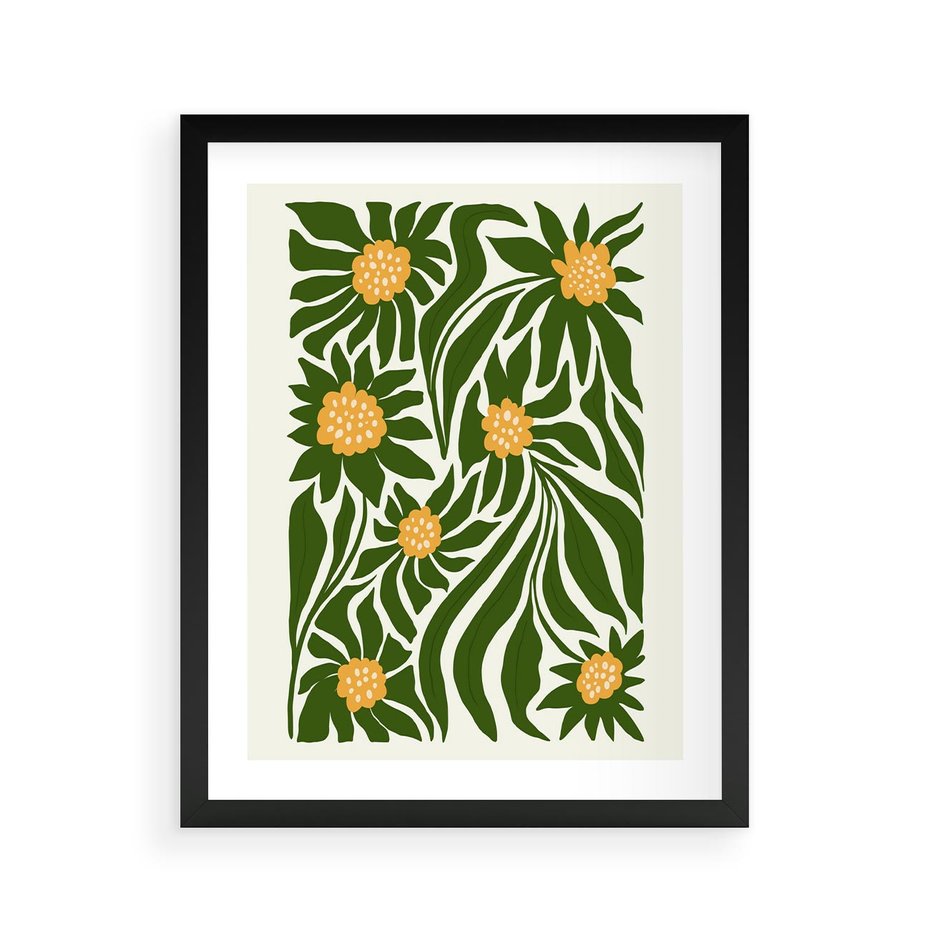 Plakat w ramie 40x50 - Spojrzenie wgłąb roślinnego świata - abstrakcyjne kwiaty, kompozycja - rama czarna