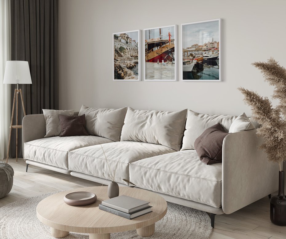 Zestaw obrazy w ramie 40x50 galeria - Morze, wakacje, podróż, łodzie - rama biała