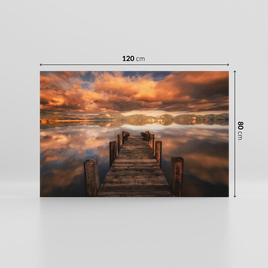 Obraz na płótnie 120x80 - Spacer po molo nad jeziorem - molo, jezioro