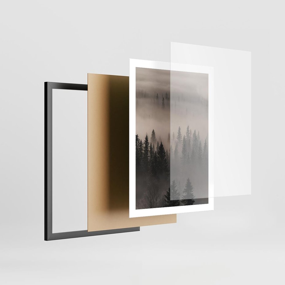 Plakat w ramie 50x70 - Mglista Opowieść Lasu - las, mgła - rama czarna