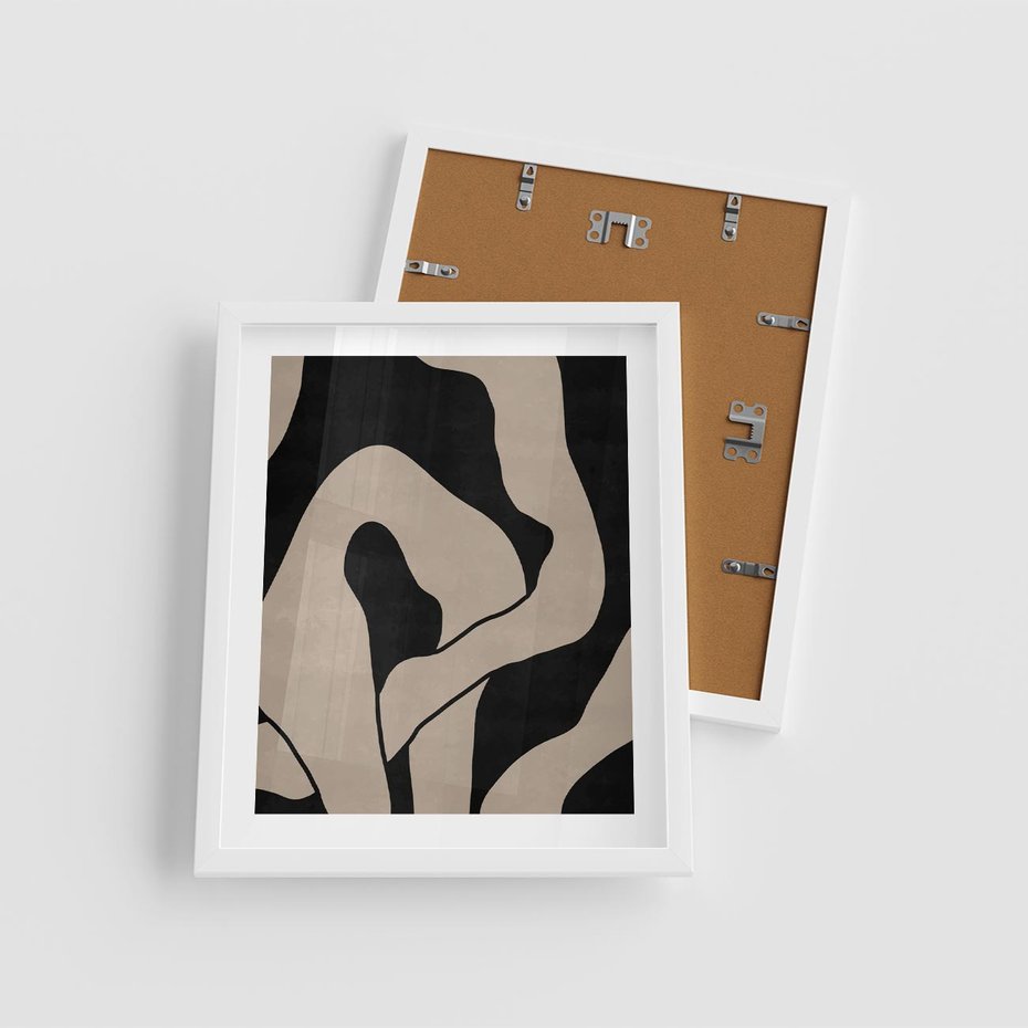 Plakat w ramie 40x50 - Nocne Pochłonięcia - abstrakcyjne linie, mroczny plakat - rama biała