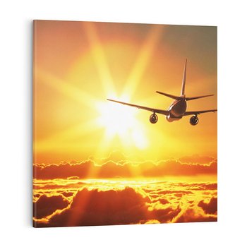 Obraz na płótnie 50x50 - Wolność podróży - samolot, słońce