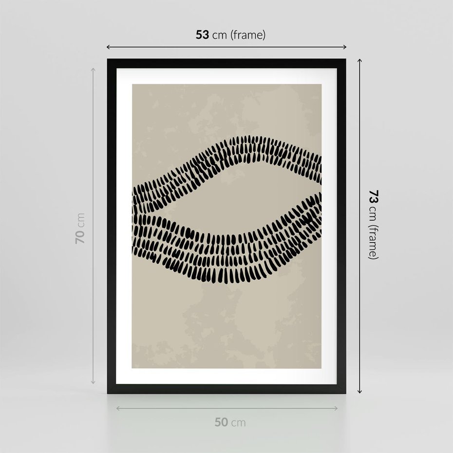 Plakat w ramie 50x70 - Kontury Ewolucji Materii - boho plakat, czarne kropki kreski - rama czarna
