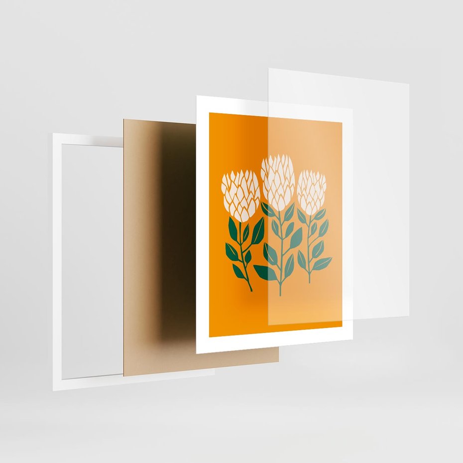 Plakat w ramie 40x50 - Kolorowe Impresje - abstrakcyjna kwiatowa kompozycja, żółte mocne tło - rama biała