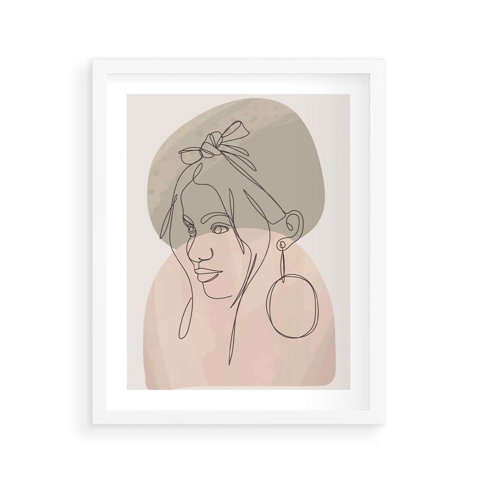 Plakat w ramie 40x50 - Kobieta w Linii: Akwarelowa Harmonia - kobieta one line, grafika - rama biała