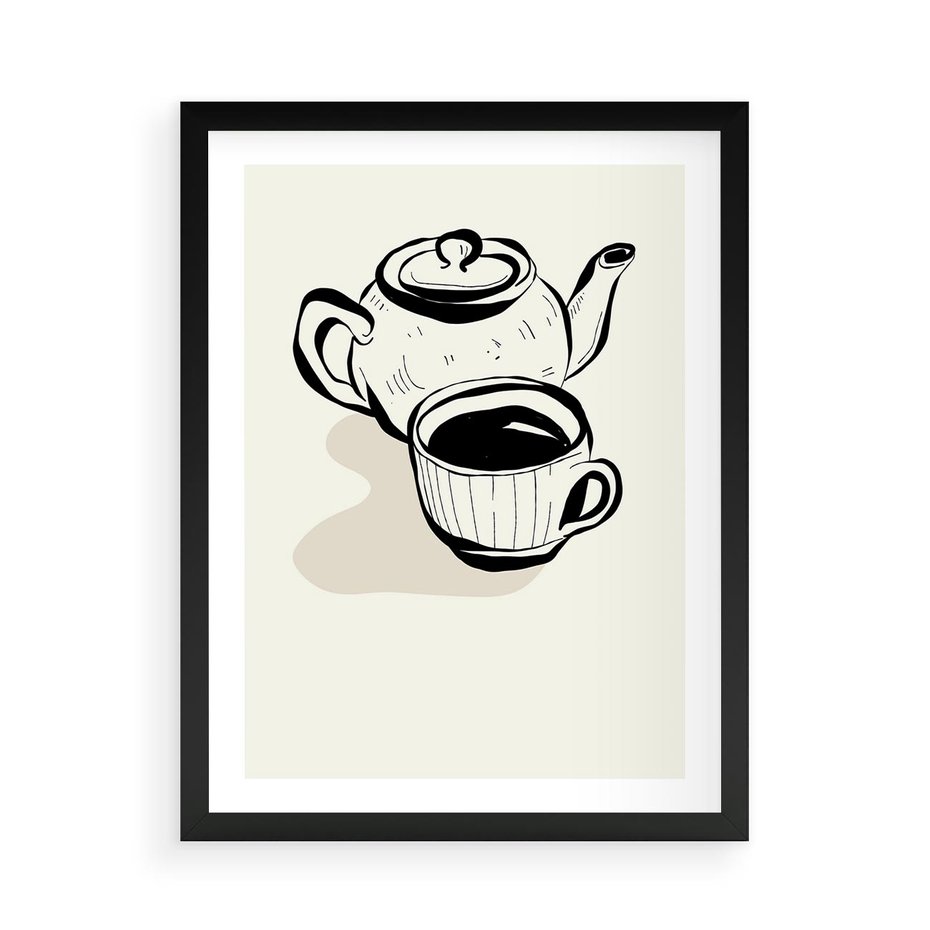 Plakat w ramie 50x70 - Kawa w Minimalistycznym Szkicu - grafika, szkic - rama czarna