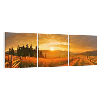Obraz na płótnie 150x50 - harmonia drzew i kwiatów - góry, łąka
