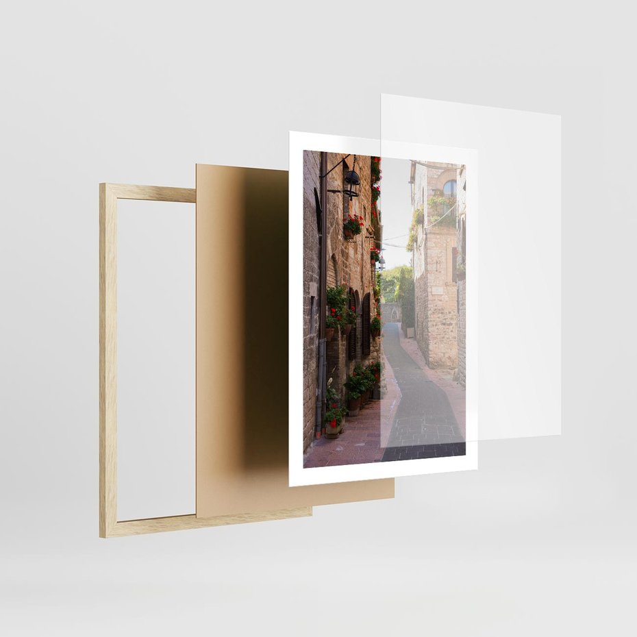 Plakat w ramie 50x70 - Miłość na Romantycznej Uliczce - romantyczna, uliczka - rama drewno