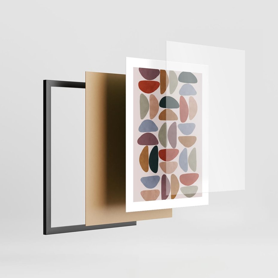 Plakat w ramie 30x40 - Kolorowe Echo Boho - abstrakcyjny obraz, geometryczna kompozycja - rama czarna