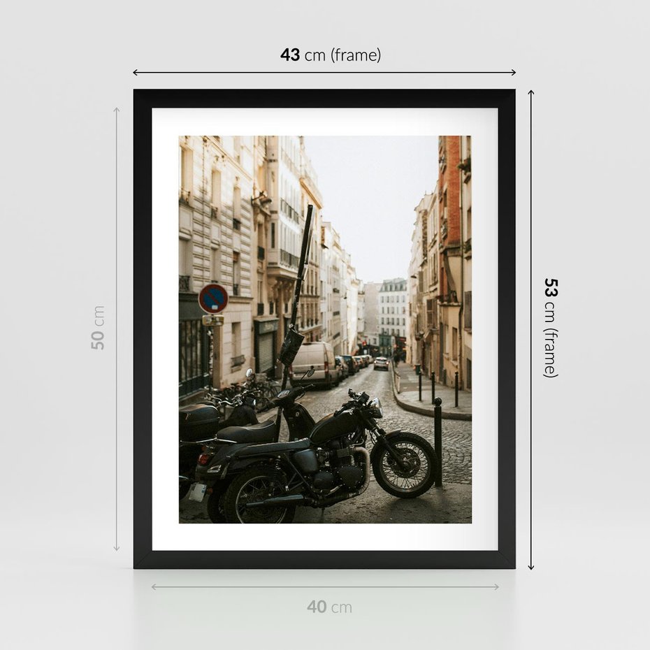 Plakat w ramie 40x50 - Ducha Przygody - motor, uliczka - rama czarna