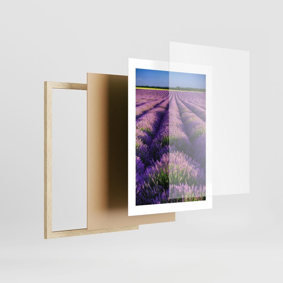 Plakat w ramie 30x40 - Malownicze Pole Lawendy - lawenda, pole - rama drewno