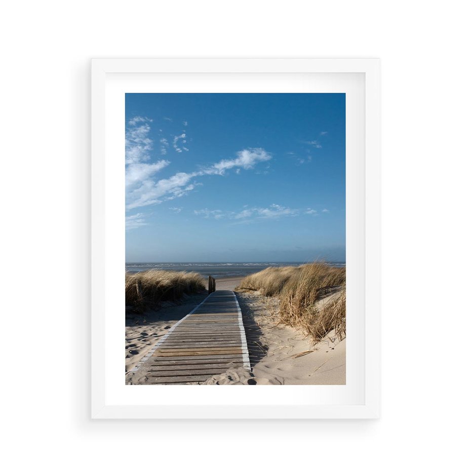 Plakat w ramie 40x50 - Boho na Plaży - plaża, pomost - rama biała