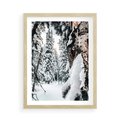 Plakat w ramie 50x70 - Drzewa pod Śniegiem - zima las, drzewa pod śniegiem - rama drewno