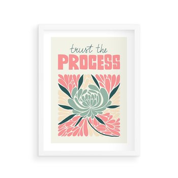 Plakat w ramie 30x40 - Rozbijające Barwy - abstrakcyjny pastelowy kwiat, wyrazista typografia - rama biała