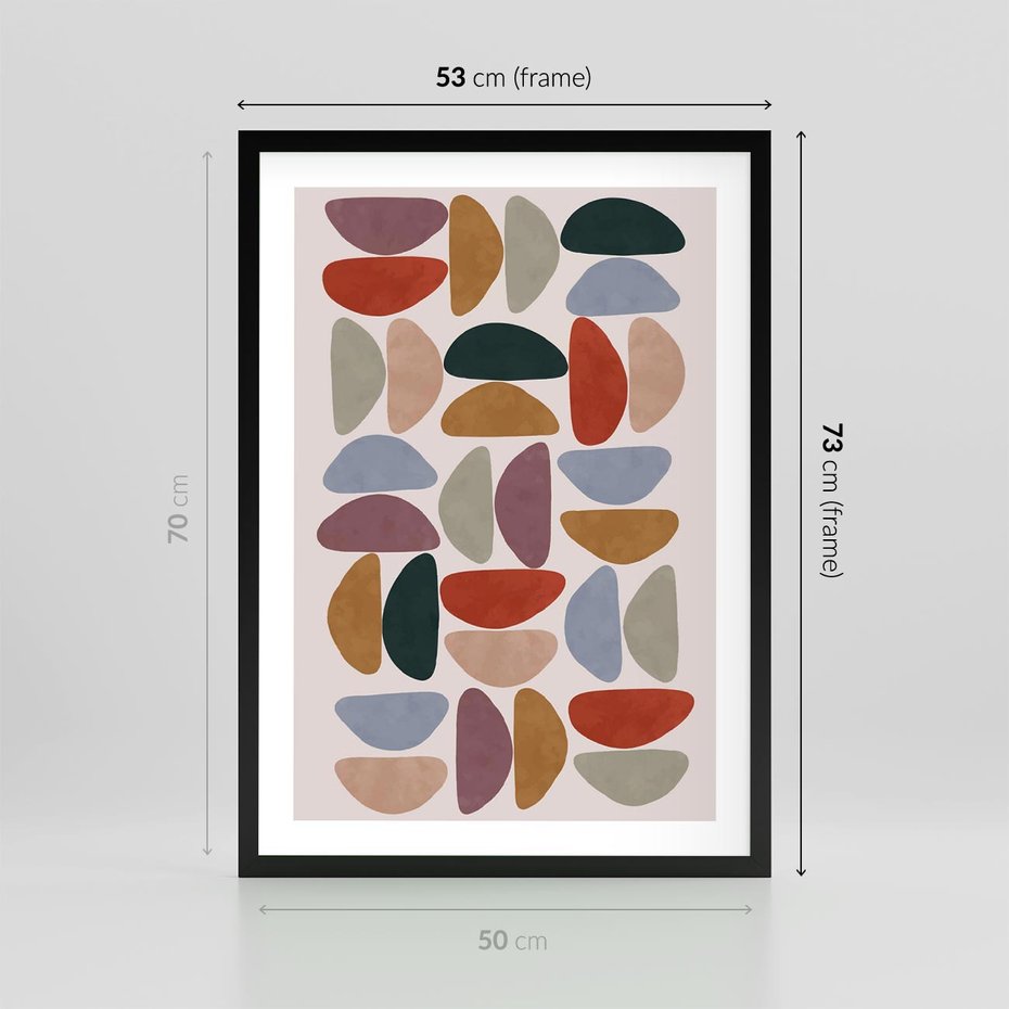 Plakat w ramie 50x70 - Kolorowe Echo Boho - abstrakcyjny obraz, geometryczna kompozycja - rama czarna