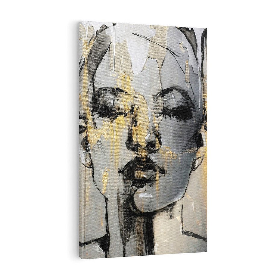 Obraz na płótnie 70x100 - Kobieta - Abstrakcyjne Malowidło - złote, usta abstrakcja