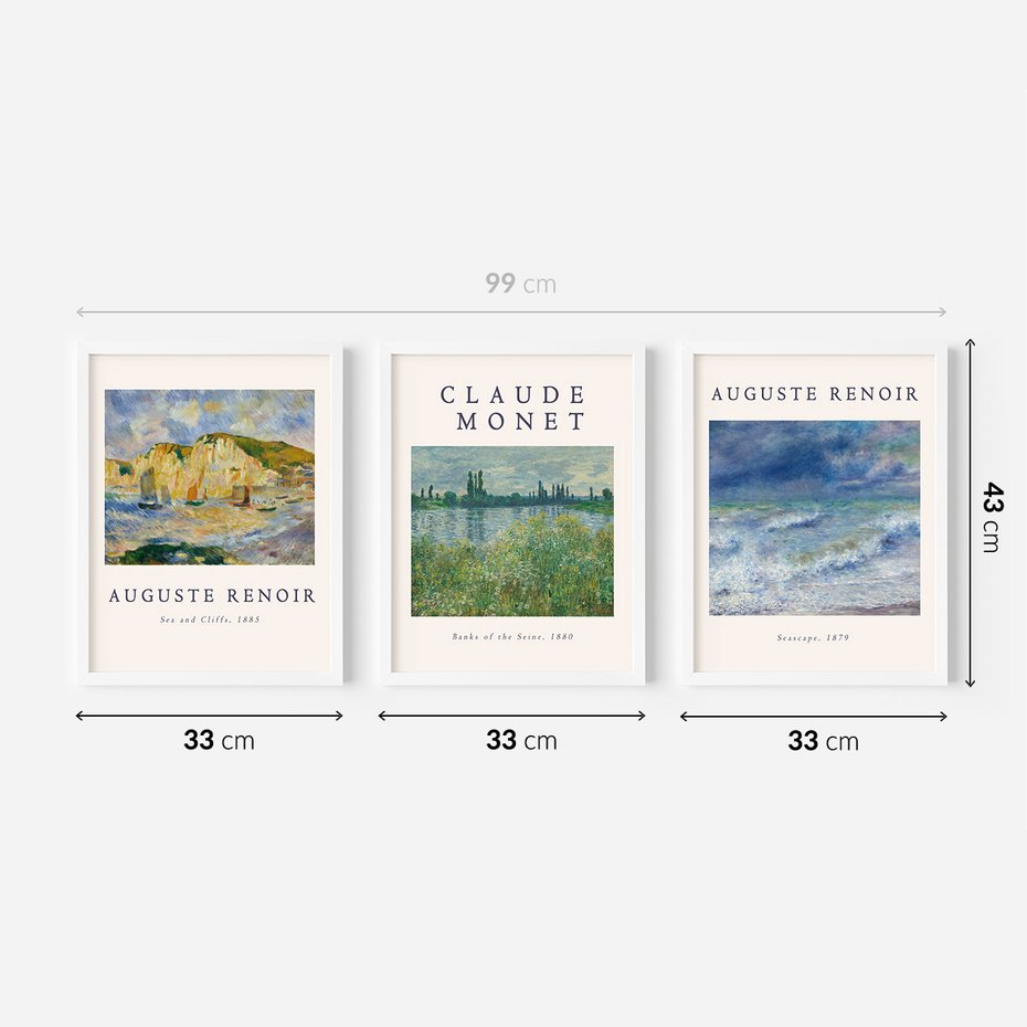 Zestaw obrazy w ramie 30x40 galeria - Impresjonizm, Monet, Renoir - rama biała