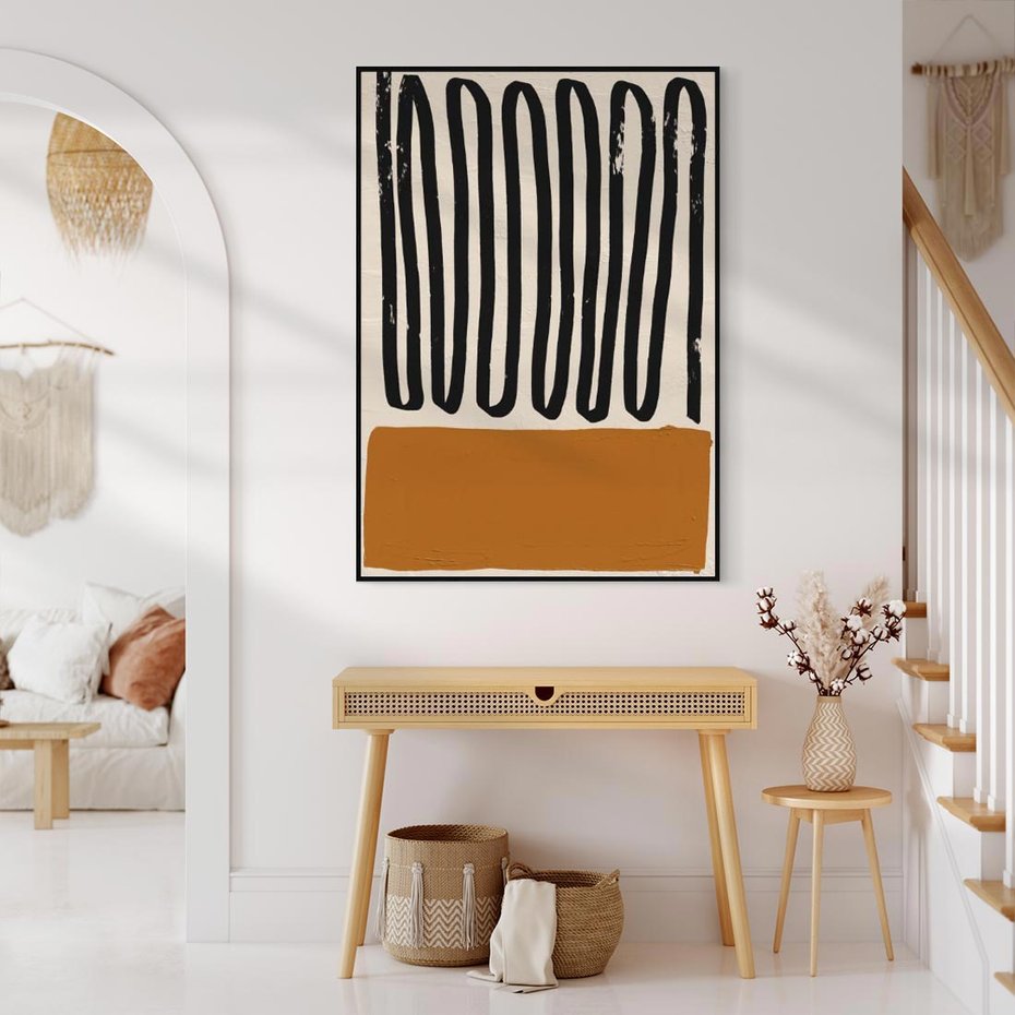 Obraz w ramie 70x100 - Boho Impulsy Kreatywności - abstrakcyjny plakat, brąz - rama czarna