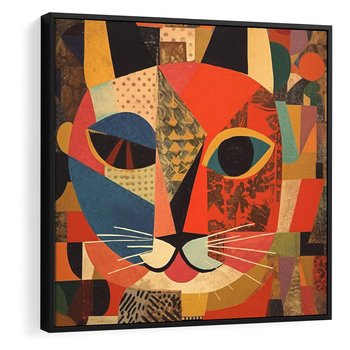 Obraz w ramie 50x50 - Impresje Nieznanych Odniesień - abstrakcyjny obraz olejny, kot - rama czarna