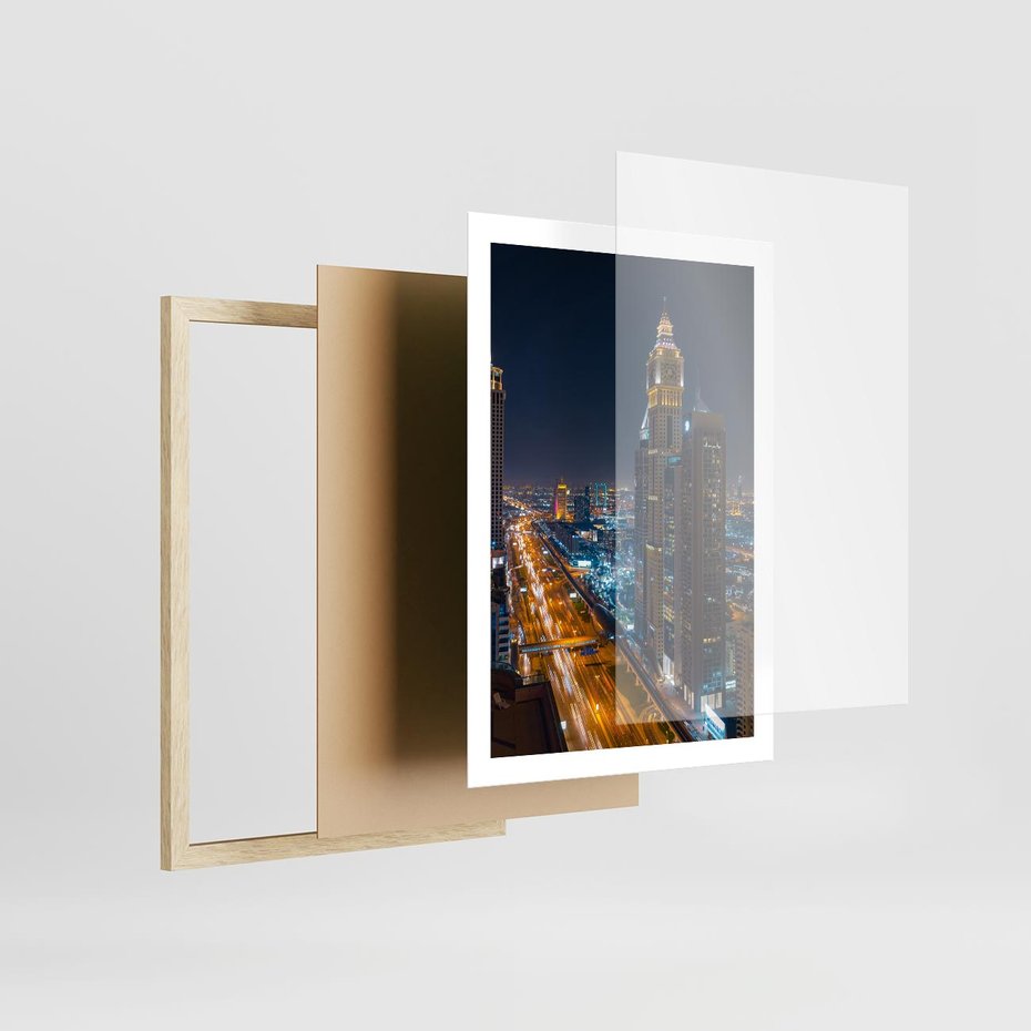 Plakat w ramie 50x70 - Nocna magia - miasto, noc - rama drewno