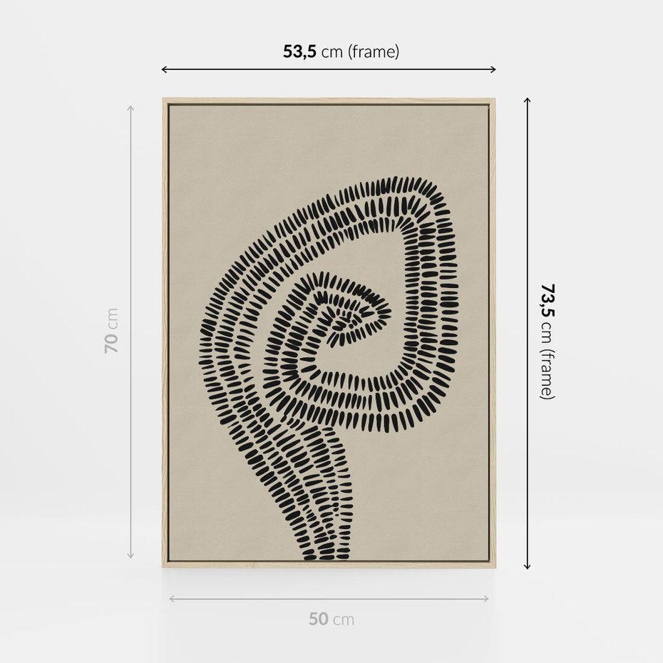 Obraz w ramie 50x70 - Nowoczesne Spektrum Wyobraźni - boho plakat, czarne kropki kreski - rama drewno
