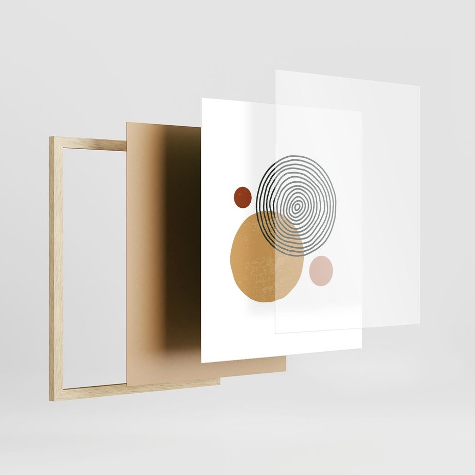 Plakat w ramie 40x50 - Wewnętrzne Formy - koła okręgi, abstrakcyjna nowoczesna sztuka - rama drewno