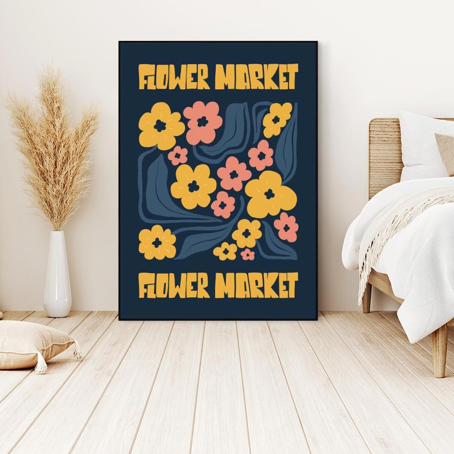 Obraz w ramie 50x70 - Impulsy Rozkwitu - plakat, granatowe tło - rama czarna