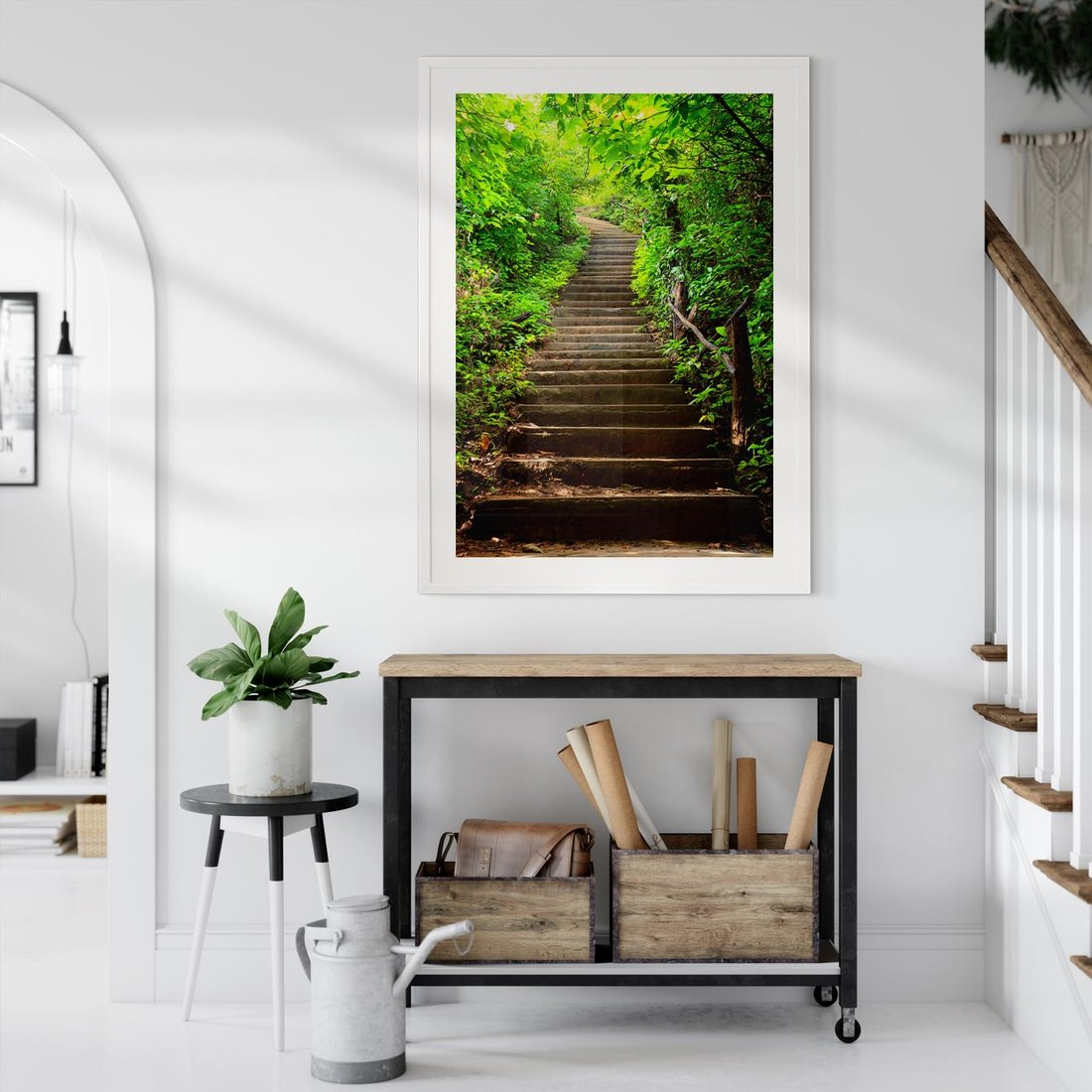 Plakat bez ramy 40x50 - Lasowa ścieżka pełna tajemnic - ścieżka, schody