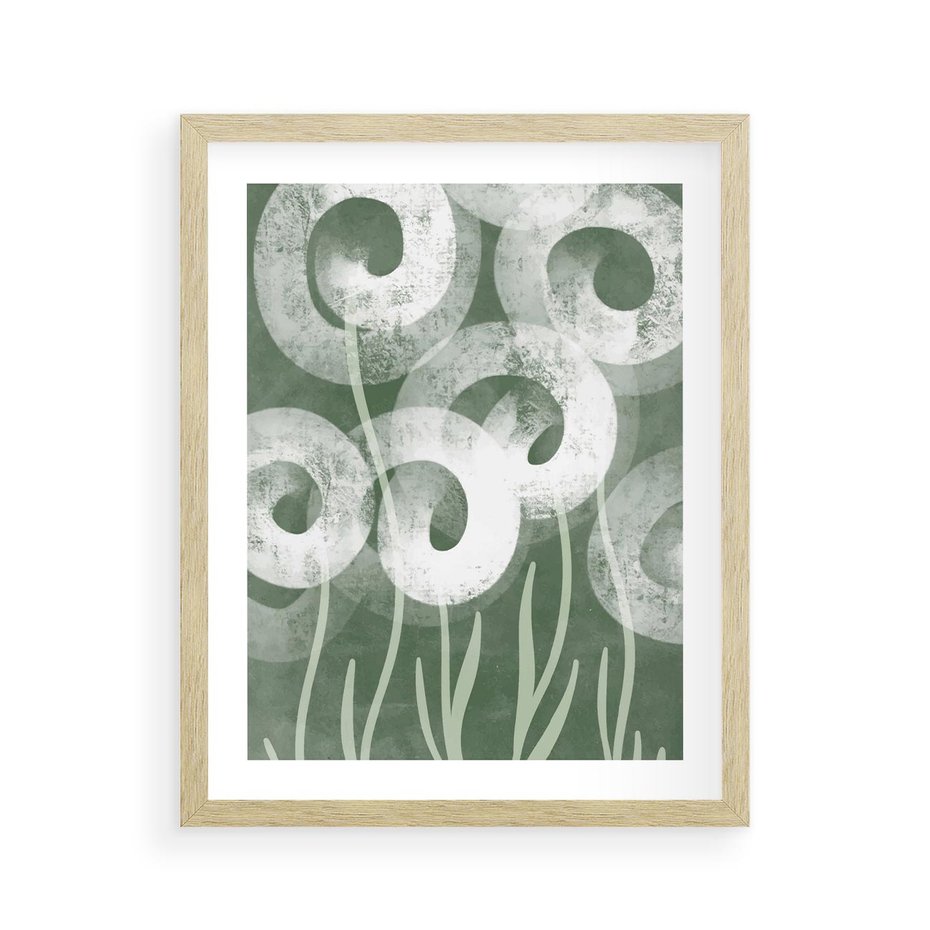 Plakat w ramie 40x50 - Spokojne Plamy Natury - zielony plakat, roślinne motywy - rama drewno