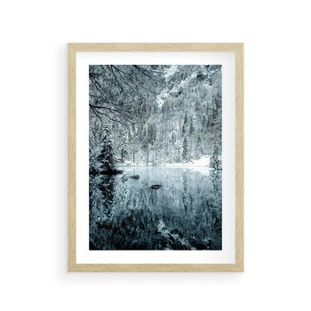 Plakat w ramie 40x50 - Zimowy Raj - zimowy górski krajobraz, jezioro w górach - rama drewno