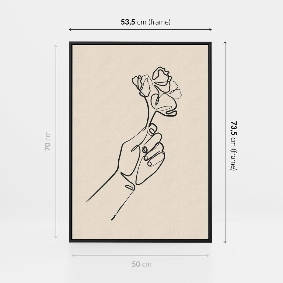 Obraz w ramie 50x70 - Szkic Kwiatu - kwiat w dłoni, szkic - rama czarna