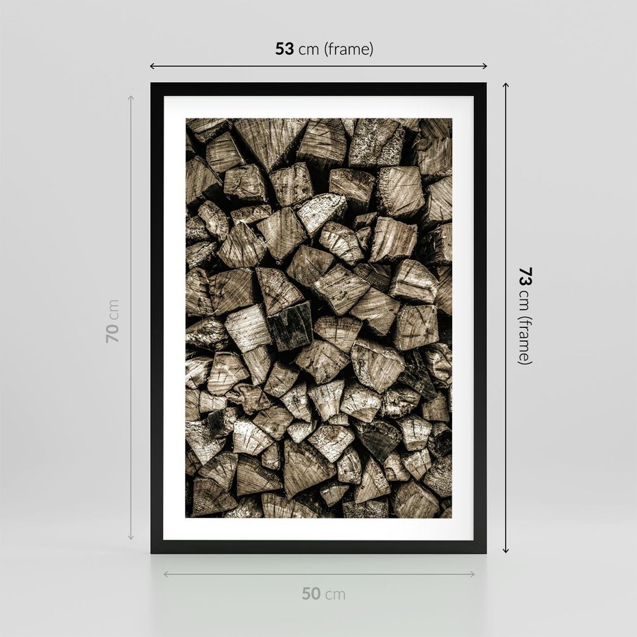 Plakat w ramie 50x70 - Piękno Drewna - belki drewna, drewno - rama czarna