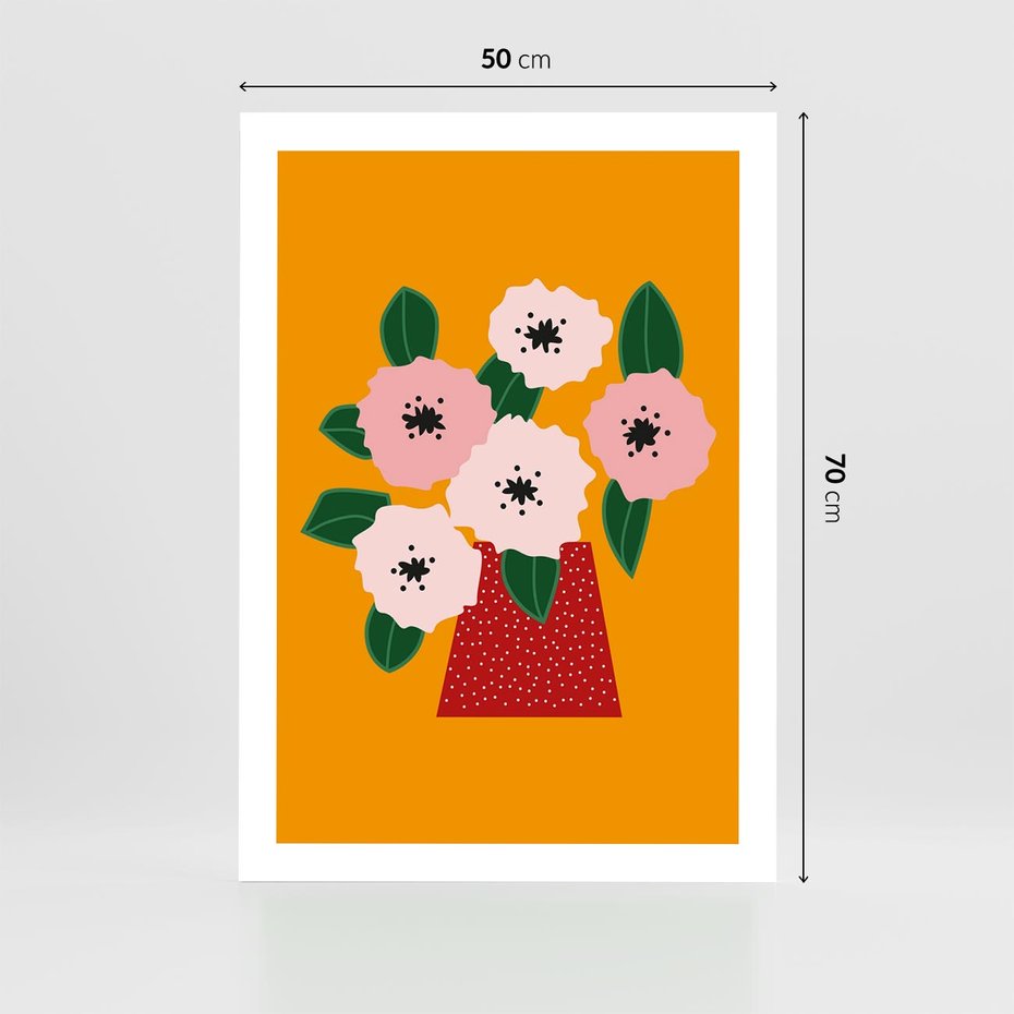 Plakat bez ramy 50x70 - Harmonijne Granice - abstrakcyjne kwiaty, żółte tło