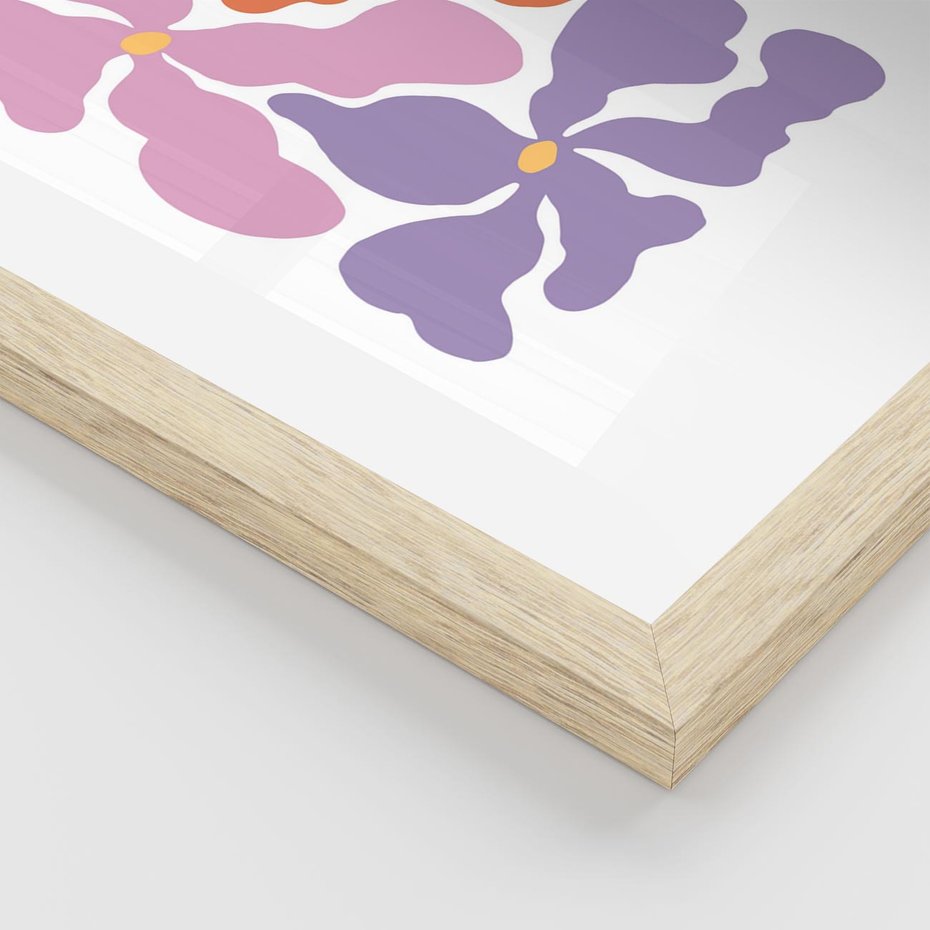 Plakat w ramie 50x70 - Bezgraniczne Wibracje - abstrakcyjne kolorowe kwiaty, minimlizm - rama drewno