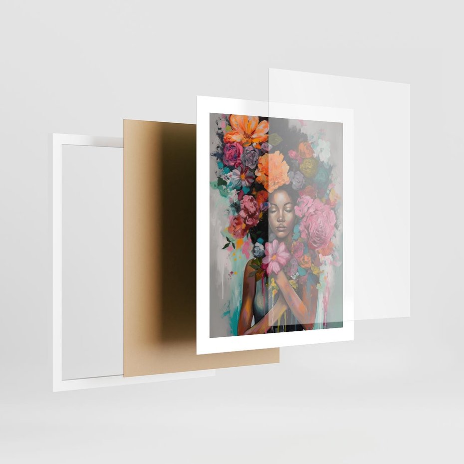 Plakat w ramie 40x50 - Z Głową w Kwiatach - obraz olejny, sztuka nowoczesna - rama biała