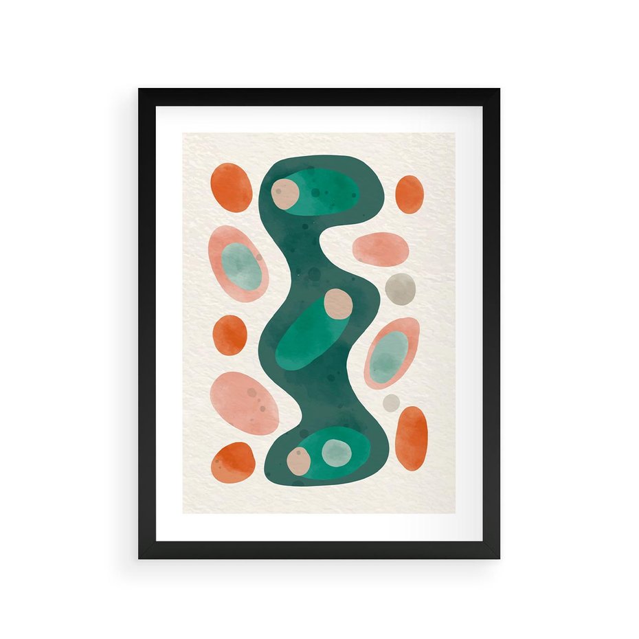 Plakat w ramie 30x40 - Wewnętrzne Spektrum - abstrakcyjne formy, dominujący kolor zielony - rama czarna