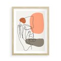 Plakat w ramie 50x70 - Ekspresja Kolorów: Szkic - one line szkic twarzy, kolorowe plamy - rama drewno