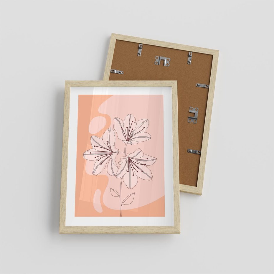 Plakat w ramie 30x40 - Kwiatowa Harmonia - minimalistyczny plakat, pudrowe kwiaty - rama drewno