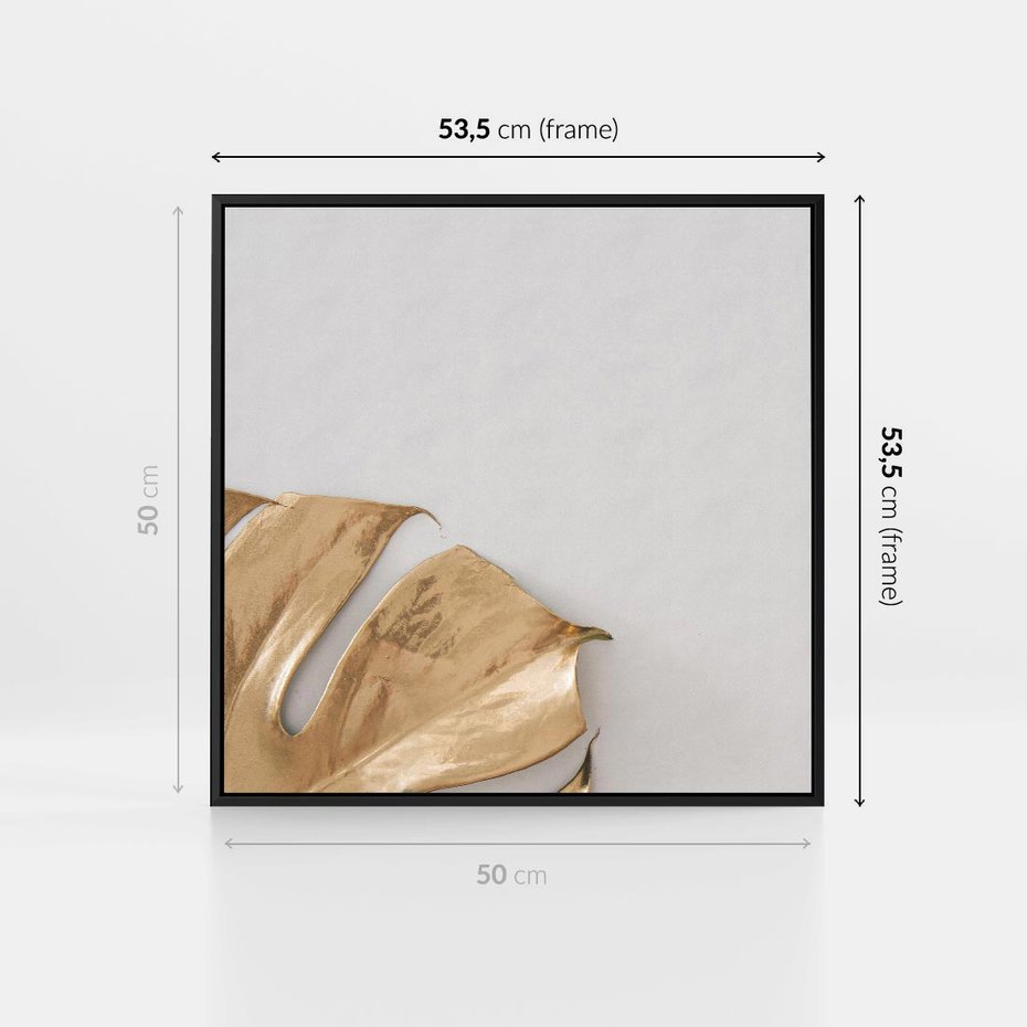 Obraz w ramie 50x50 - Natury Szlachetność - złote, liście - rama czarna