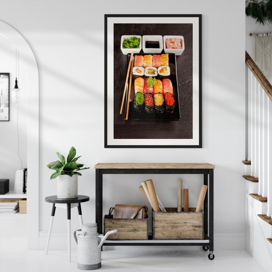 Plakat bez ramy 50x70 - Kulinarne podróże do Japonii - sushi, japonia