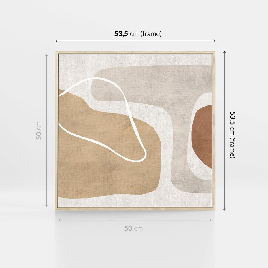 Obraz w ramie 50x50 - Beżowa Harmonia - abstrakcyjne, nieregularne plamy - rama drewno