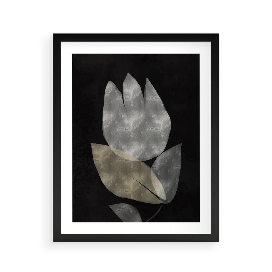 Plakat w ramie 40x50 - Nocne Uniesienia - abstrakcyjny kwiat, mroczna atmosfera - rama czarna