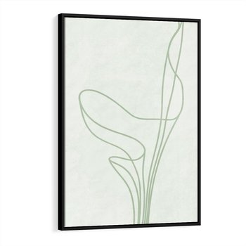 Obraz w ramie 70x100 - Zielona Równowaga Linii - abstrakcyjne delikatne zielone linie, nowoczesny plakat - rama czarna