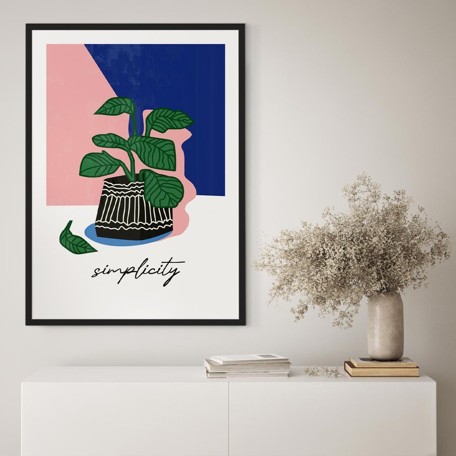 Plakat w ramie 50x70 - Tajemnicze Wibracje - tygrys, kwiaty - rama czarna