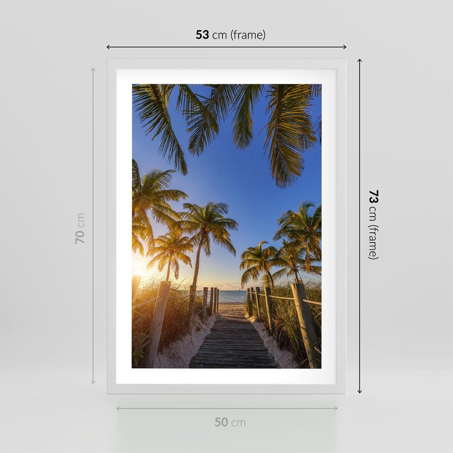 Plakat w ramie 50x70 - Rajskie palmy w tropikalnym raju - palmy, tropiki - rama biała