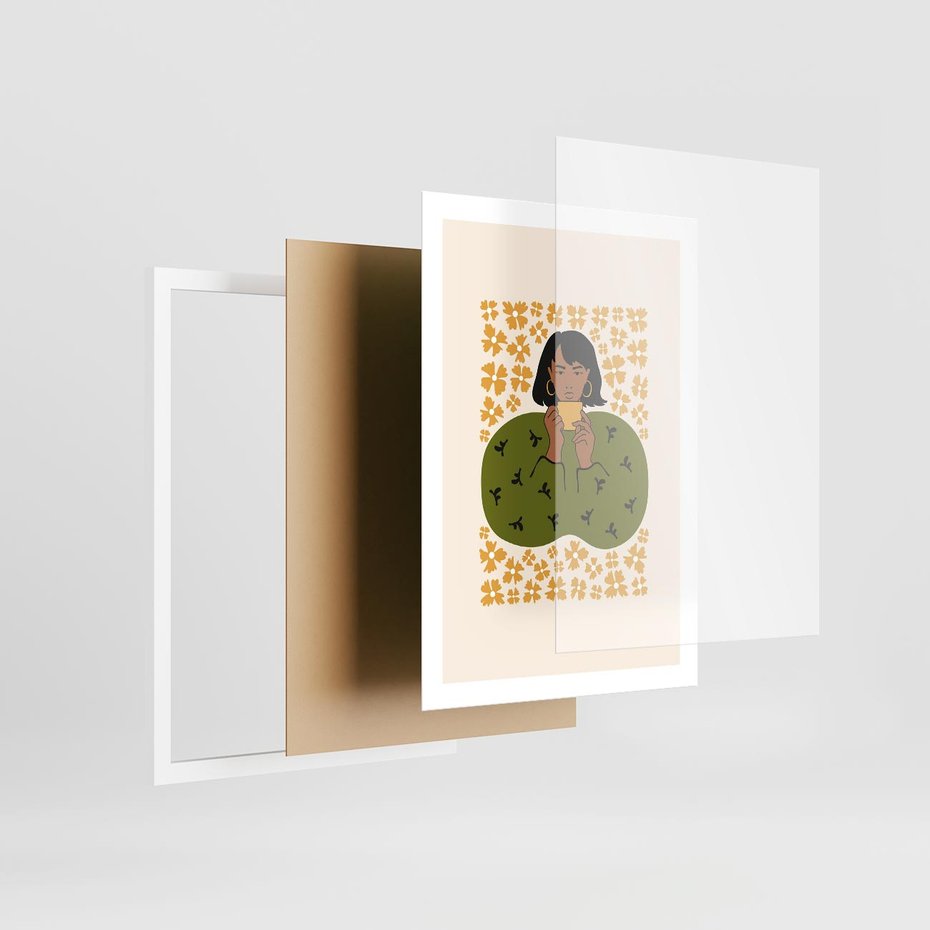 Plakat w ramie 50x70 - Wewnętrzne Fale - nowoczesny plakat, kobieta otoczona liśćmi - rama biała