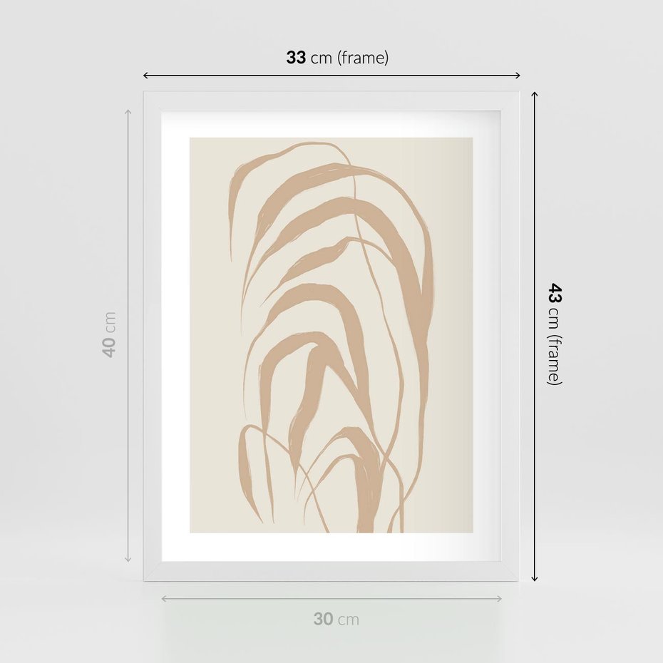 Plakat w ramie 30x40 - Formy Nowoczesności - minimalistyczny plakat, liście palmy - rama biała