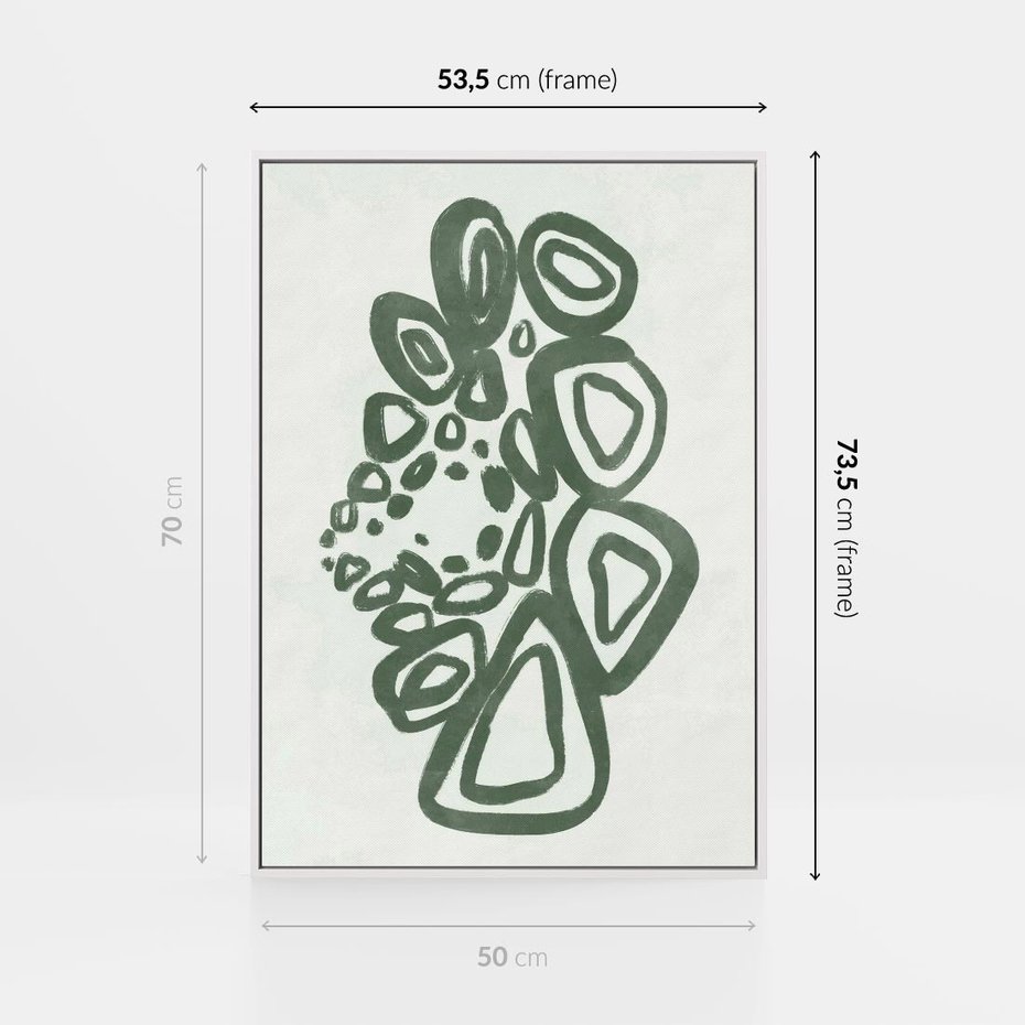 Obraz w ramie 50x70 - Migotliwe Widzenia Zieleni - zielona abstrakcja, zgaszona zieleń - rama biała